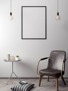 İç kısımda Mockup Poster, modern bir tasarımın 3B çizimi