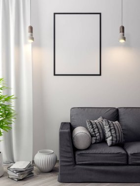 İç kısımda Mockup Poster, modern bir tasarımın 3B çizimi