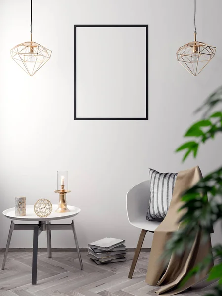 İç kısımda Mockup Poster, modern bir tasarımın 3B çizimi