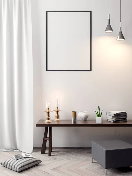 İç kısımda Mockup Poster, modern bir tasarımın 3B çizimi