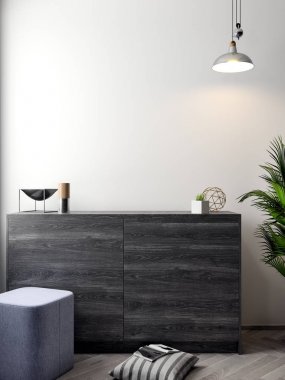 İç kısımda Mockup Poster, modern bir tasarımın 3B çizimi