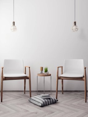 İç kısımda Mockup Poster, modern bir tasarımın 3B çizimi