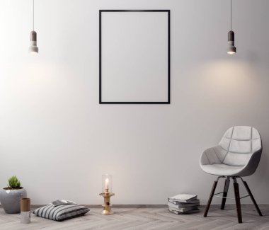 İç kısımda Mockup Poster, modern bir tasarımın 3B çizimi