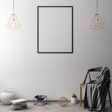 İç kısımda Mockup Poster, modern bir tasarımın 3B çizimi