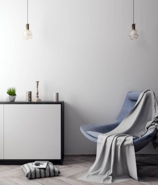 İç kısımda Mockup Poster, modern bir tasarımın 3B çizimi