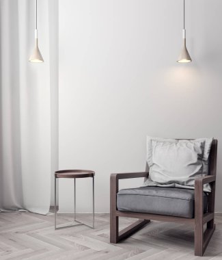 İç kısımda Mockup Poster, modern bir tasarımın 3B çizimi