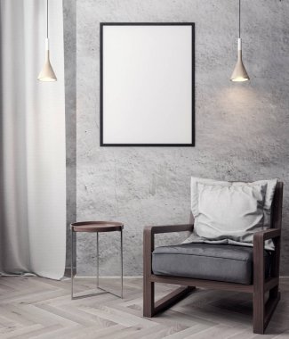 İç kısımda Mockup Poster, modern bir tasarımın 3B çizimi