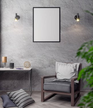 İç kısımda Mockup Poster, modern bir tasarımın 3B çizimi
