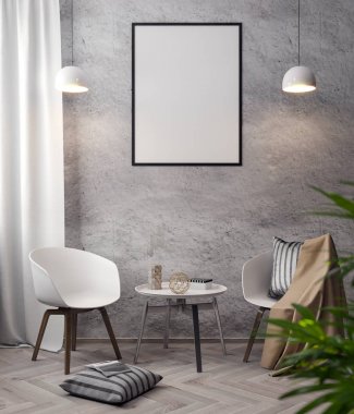 İç kısımda Mockup Poster, modern bir tasarımın 3B çizimi