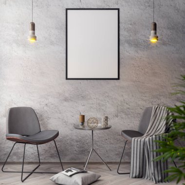 İç kısımda Mockup Poster, modern bir tasarımın 3B çizimi