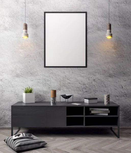 İç kısımda Mockup Poster, modern bir tasarımın 3B çizimi