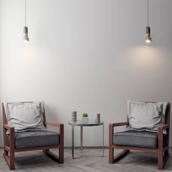 İç kısımda Mockup Poster, modern bir tasarımın 3B çizimi