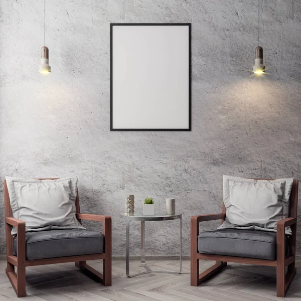 İç kısımda Mockup Poster, modern bir tasarımın 3B çizimi