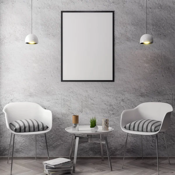 İç kısımda Mockup Poster, modern bir tasarımın 3B çizimi