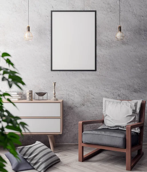 İç kısımda Mockup Poster, modern bir tasarımın 3B çizimi