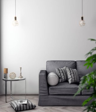 İç kısımda Mockup Poster, modern bir tasarımın 3B çizimi