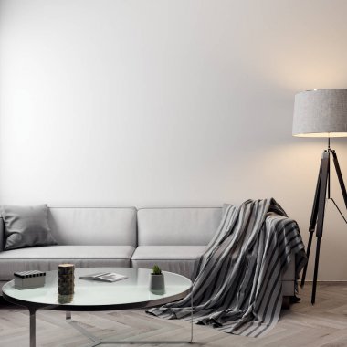 İç kısımda Mockup Poster, modern bir tasarımın 3B çizimi