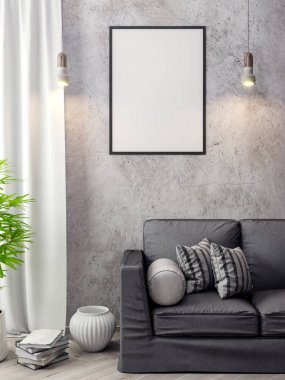 İç kısımda Mockup Poster, modern bir tasarımın 3B çizimi