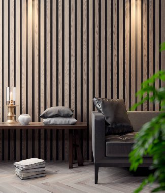 İç kısımda Mockup Poster, modern bir tasarımın 3B çizimi