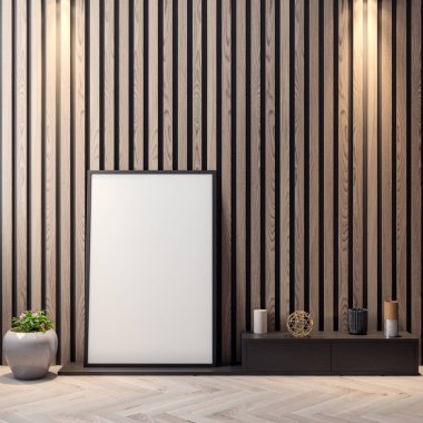 İç kısımda Mockup Poster, modern bir tasarımın 3B çizimi