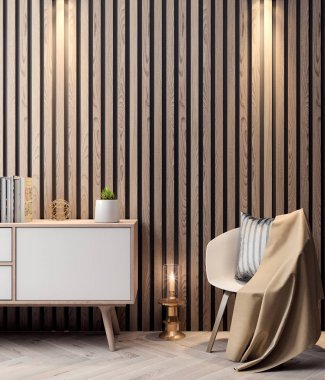 İç kısımda Mockup Poster, modern bir tasarımın 3B çizimi