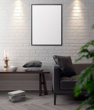 İç kısımda Mockup Poster, modern bir tasarımın 3B çizimi