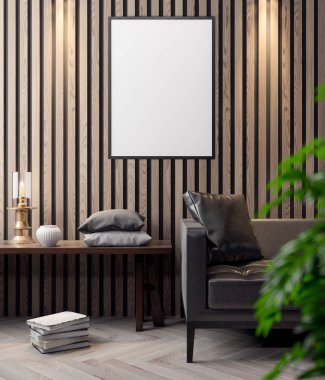 İç kısımda Mockup Poster, modern bir tasarımın 3B çizimi