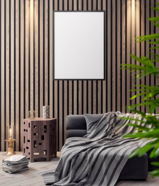 İç kısımda Mockup Poster, modern bir tasarımın 3B çizimi