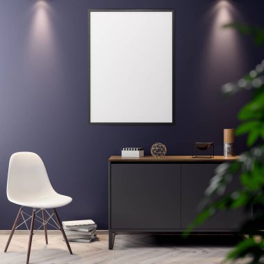 İç kısımda Mockup Poster, modern bir tasarımın 3B çizimi