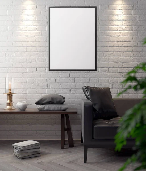 İç kısımda Mockup Poster, modern bir tasarımın 3B çizimi