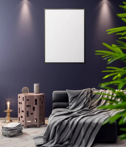 İç kısımda Mockup Poster, modern bir tasarımın 3B çizimi