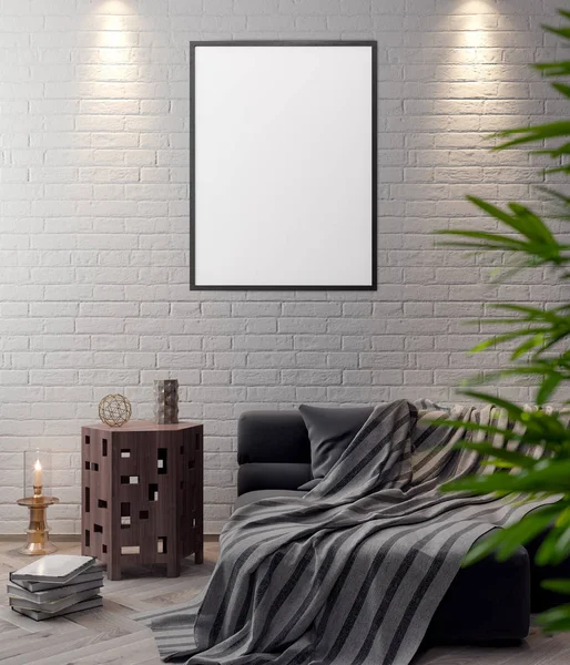 İç kısımda Mockup Poster, modern bir tasarımın 3B çizimi