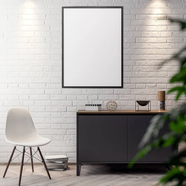 İç kısımda Mockup Poster, modern bir tasarımın 3B çizimi