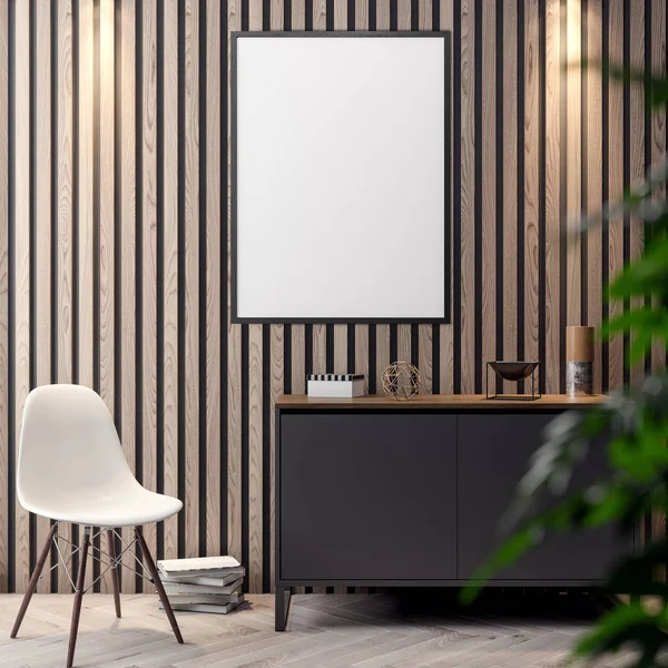 İç kısımda Mockup Poster, modern bir tasarımın 3B çizimi