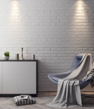 İç kısımda Mockup Poster, modern bir tasarımın 3B çizimi