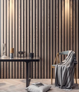 İç kısımda Mockup Poster, modern bir tasarımın 3B çizimi