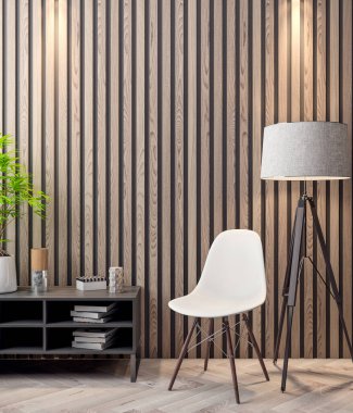 İç kısımda Mockup Poster, modern bir tasarımın 3B çizimi