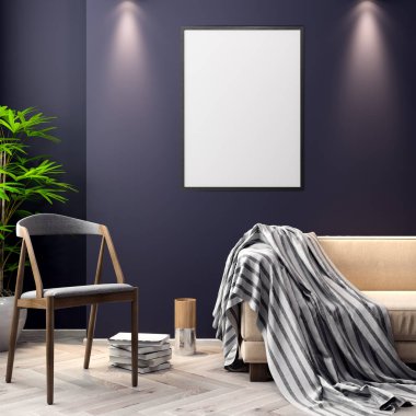 İç kısımda Mockup Poster, modern bir tasarımın 3B çizimi