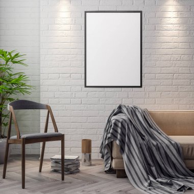 İç kısımda Mockup Poster, modern bir tasarımın 3B çizimi