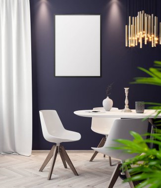 İç kısımda Mockup Poster, modern bir tasarımın 3B çizimi