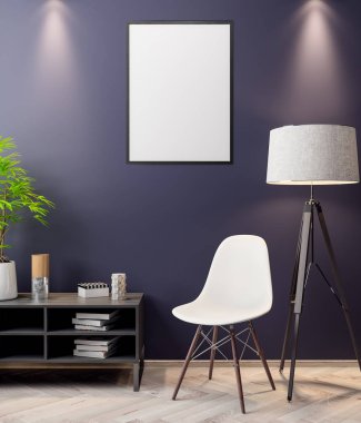 İç kısımda Mockup Poster, modern bir tasarımın 3B çizimi