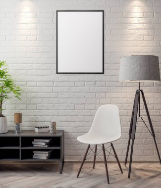 İç kısımda Mockup Poster, modern bir tasarımın 3B çizimi