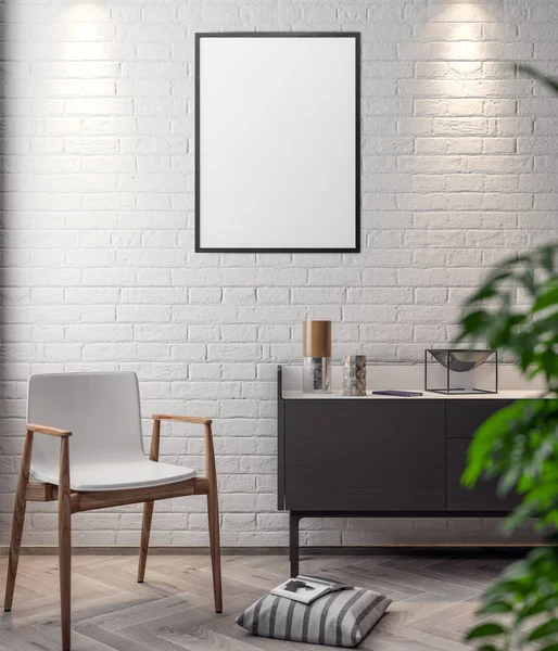 Mockup Poster in the interior, 3D illustration of a modern design