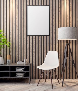 İç kısımda Mockup Poster, modern bir tasarımın 3B çizimi