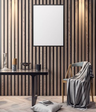 İç kısımda Mockup Poster, modern bir tasarımın 3B çizimi