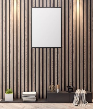 İç kısımda Mockup Poster, modern bir tasarımın 3B çizimi