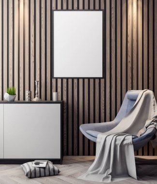 İç kısımda Mockup Poster, modern bir tasarımın 3B çizimi