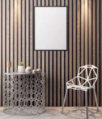 İç kısımda Mockup Poster, modern bir tasarımın 3B çizimi