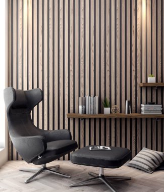 İç kısımda Mockup Poster, modern bir tasarımın 3B çizimi