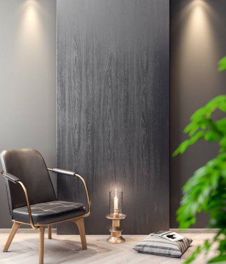 İç kısımda Mockup Poster, modern bir tasarımın 3B çizimi